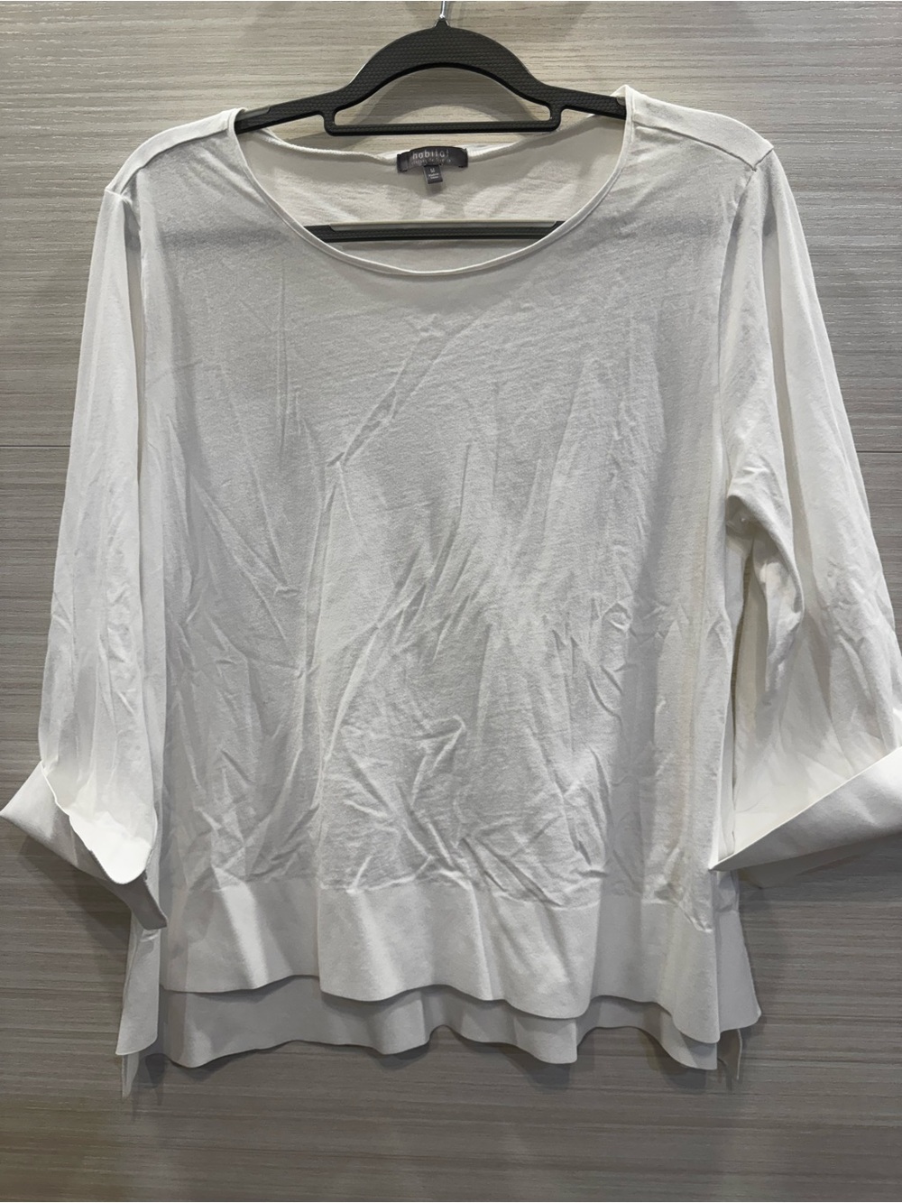 Habitat White Layered Hem 3/4 Sleeve Tee 100% Cotton size Medium